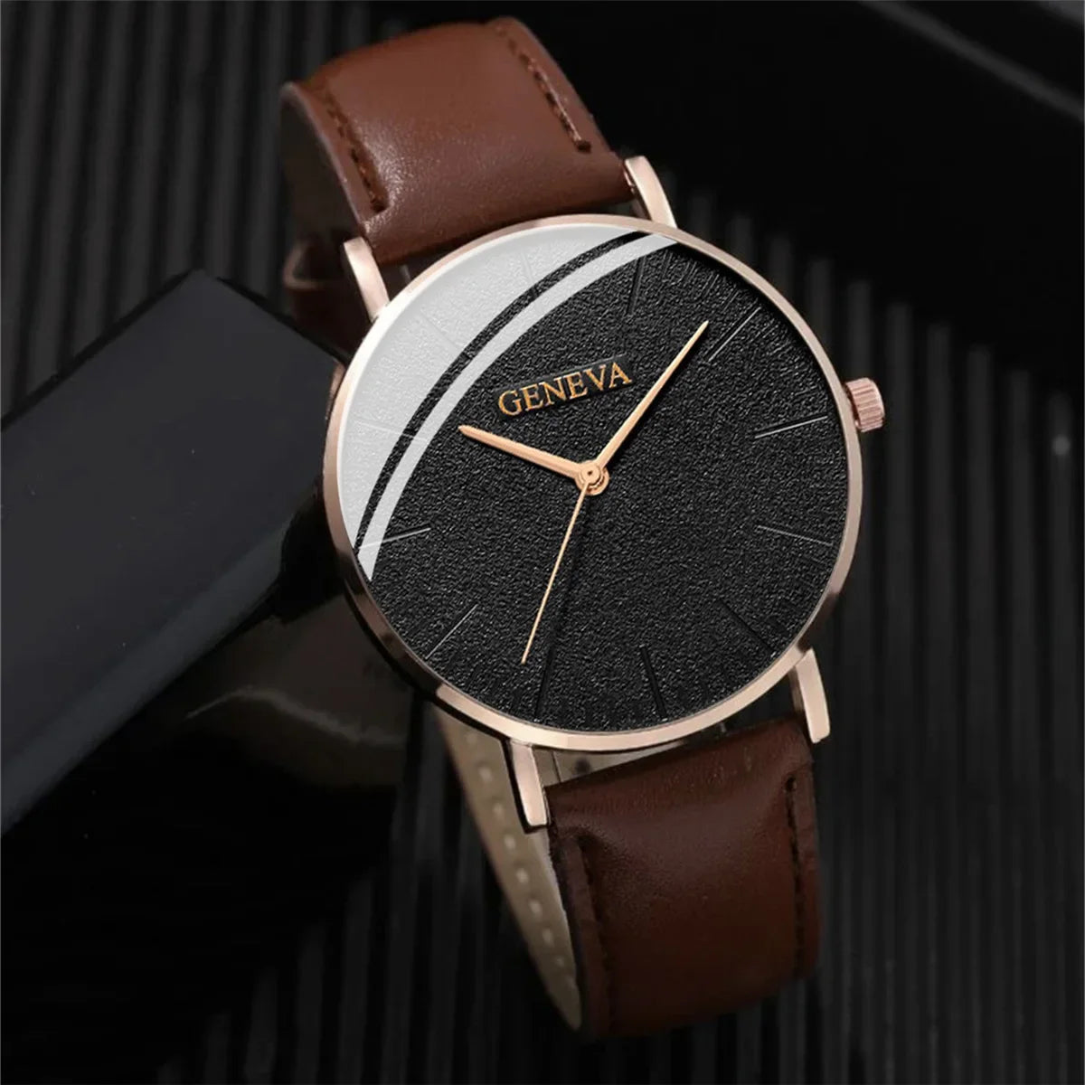 Luxury Bracelet Set Fashion Business Brown Leather Quartz Wrist Watches