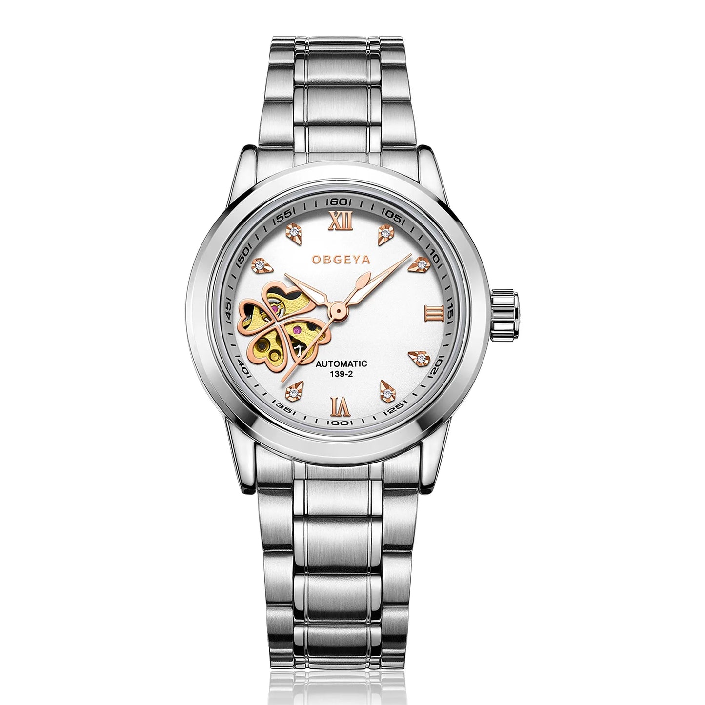 Women Automatic Mechanical Watches Diamond Four-leaf Clover Wrist Watches