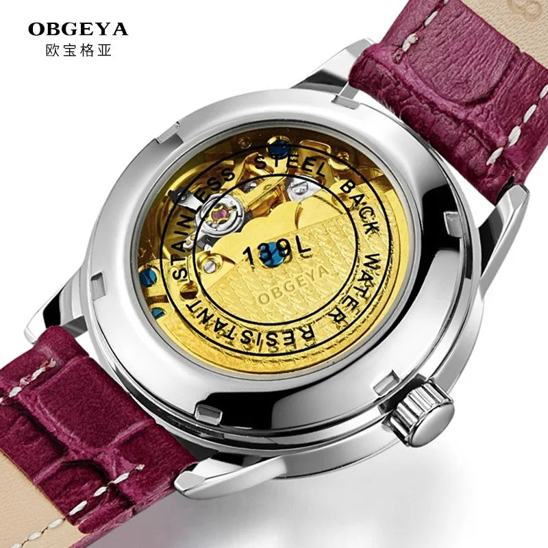 Women Automatic Mechanical Watches Diamond Four-leaf Clover Wrist Watches