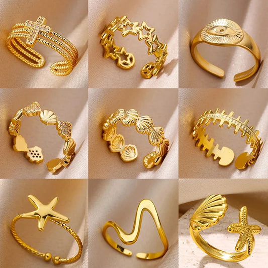 Gold Color Stainless Steel Shell Ring