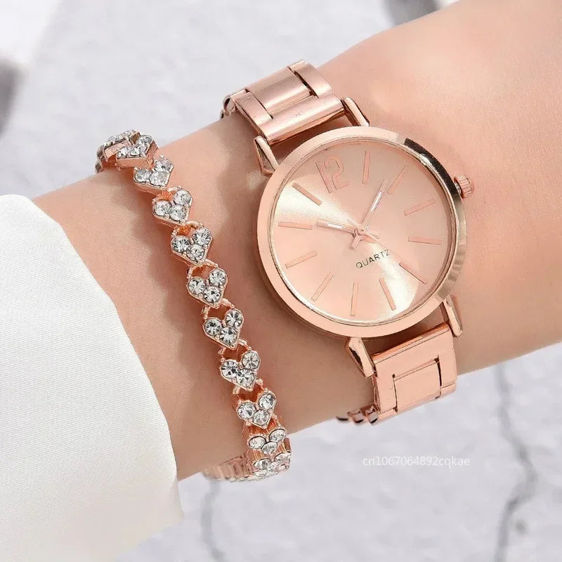 Watch Bracelet 2pcs Set Luxury Women Simple Dial Ladies Watches