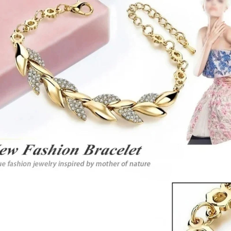 Delysia King Women Inlaid Crystal Golden Leaf Bracelet