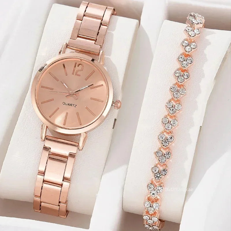 Watch Bracelet 2pcs Set Luxury Women Simple Dial Ladies Watches