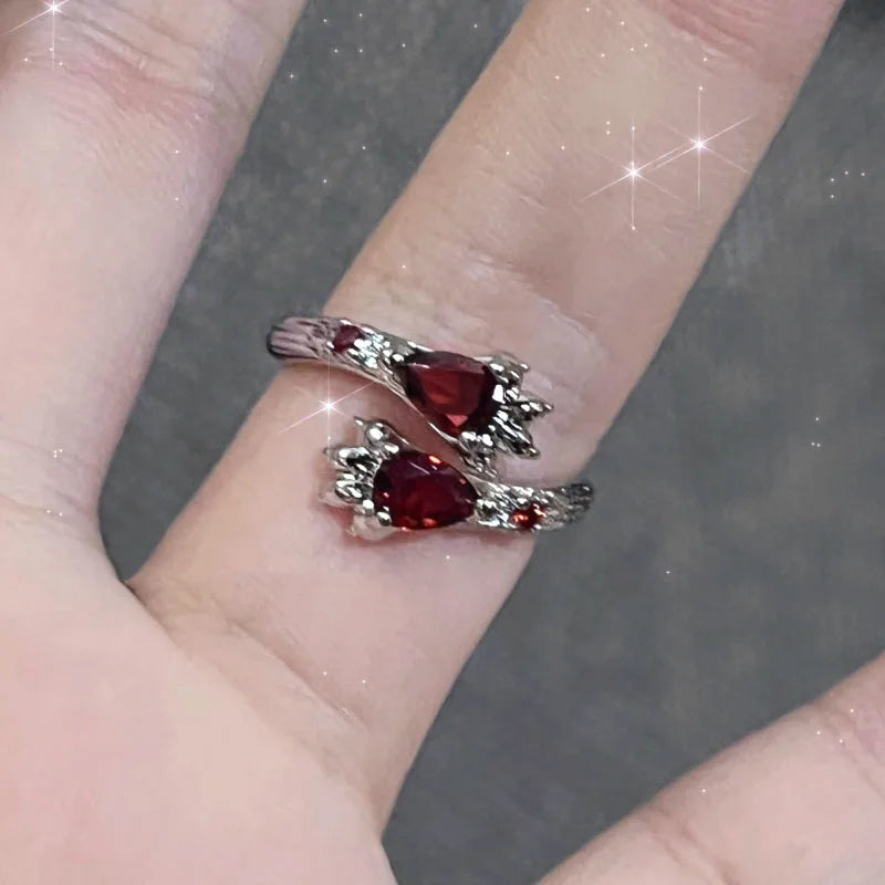 Red Crystal Glass Heart Rings for Women