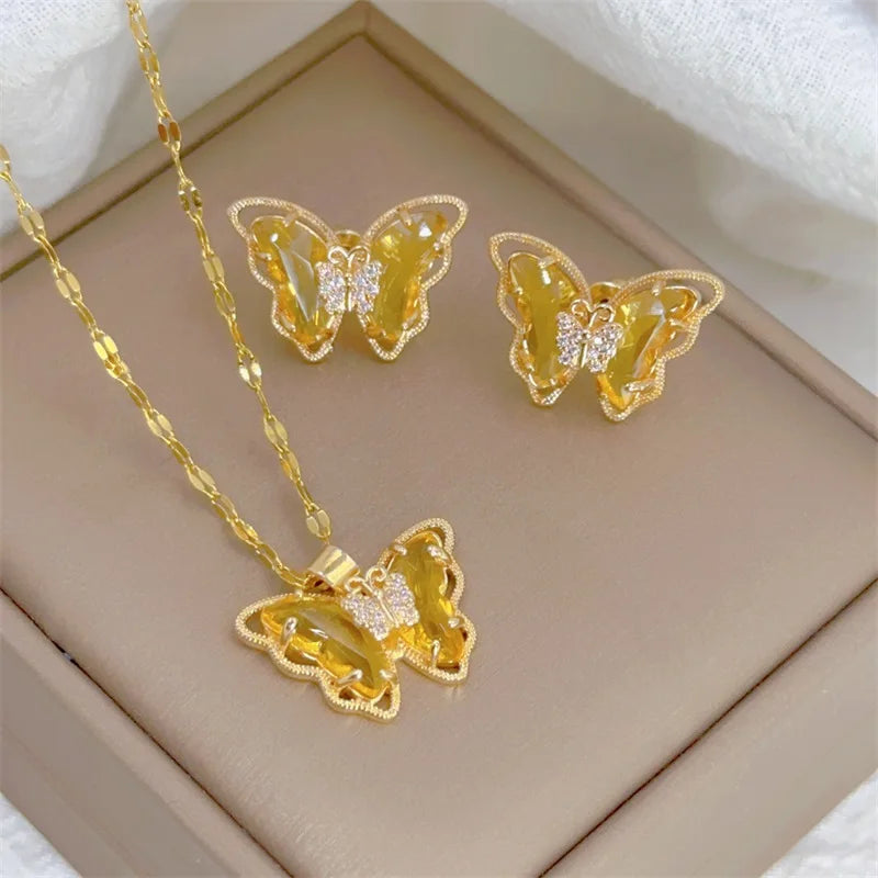 Butterfly Necklace Earrings Set Luxury