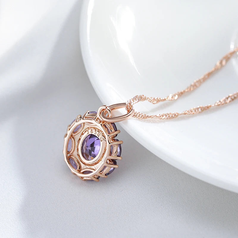 Unusual Sparkling Oval Purple Zircon Necklace for Women