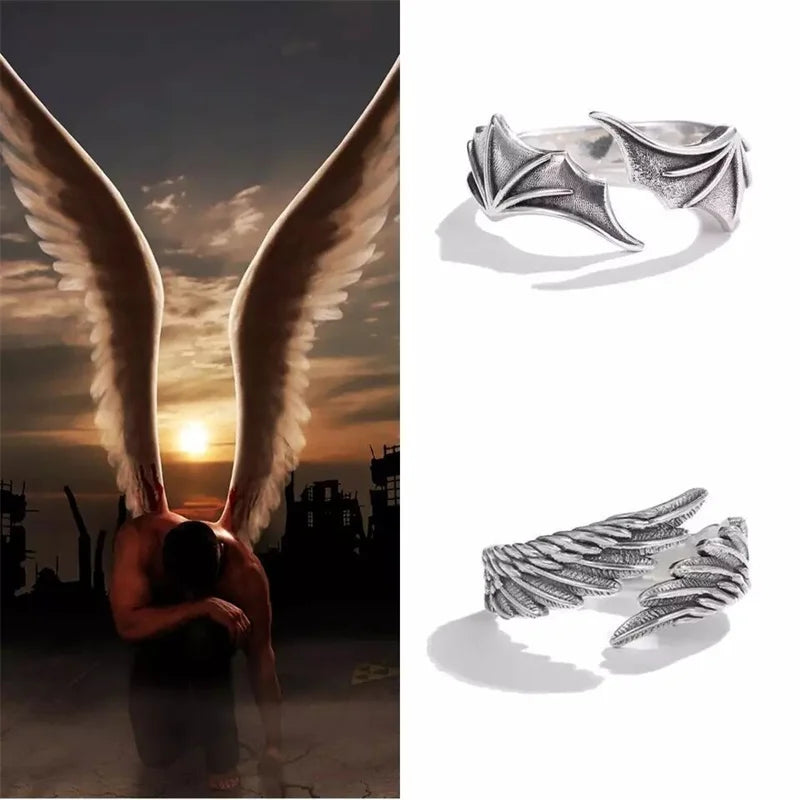 Angel Wing Demon Eye Hip Hop Adjustable Couples Rings for Men Women Silver Color Jewelry New