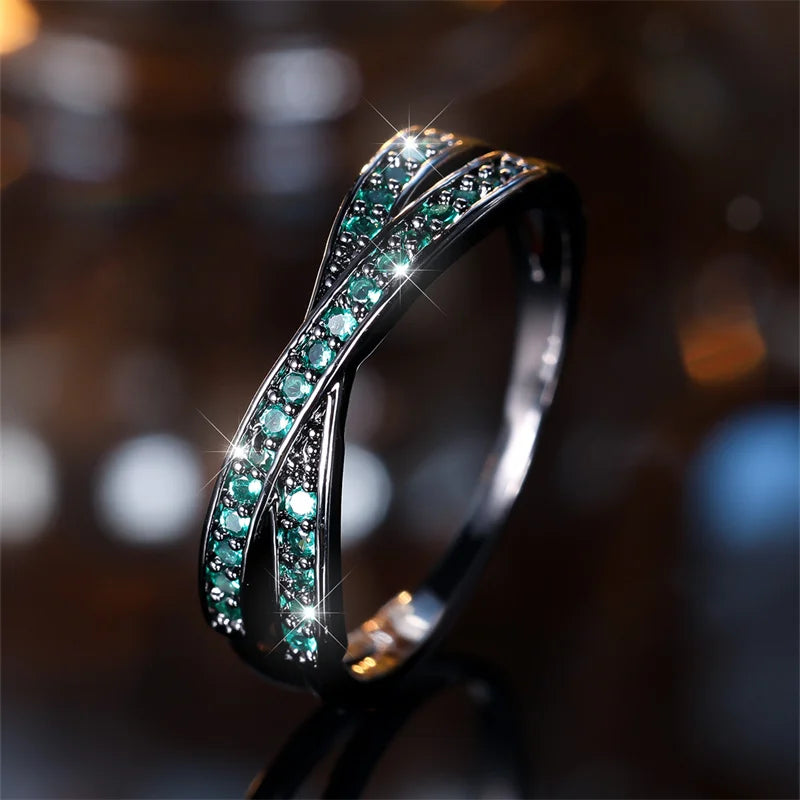 Blue, Red Green Stone White Zircon Thin Rings for Women