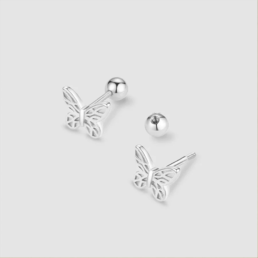 Korean 925 Silver Needle Tragus Piercing Helix Studs Earrings for Women 2Pcs Butterfly