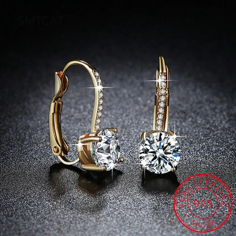 14K Gold Plated Earrings for Women Lever Back Moissanite Earring Drop Girls Jewelry