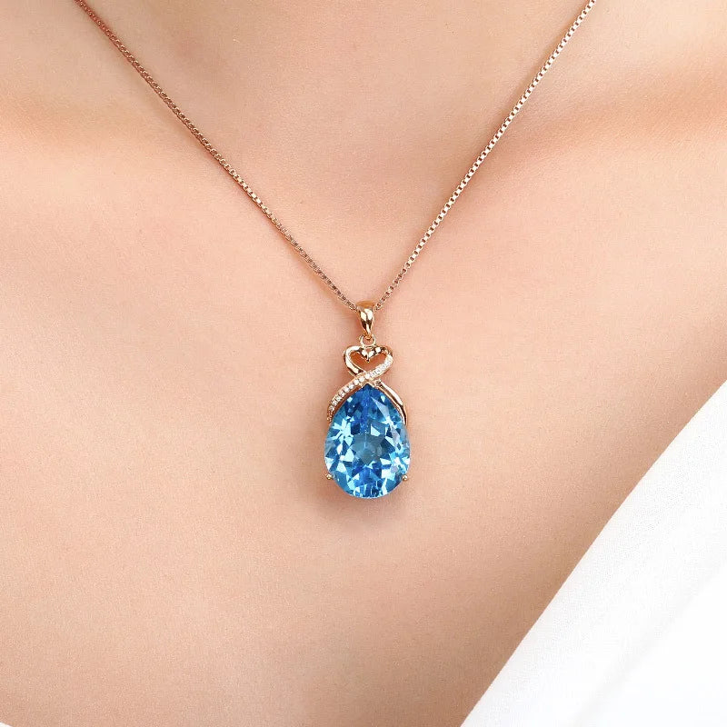 Natural Blue Sapphire Gemstone 14K Rose Gold Necklace