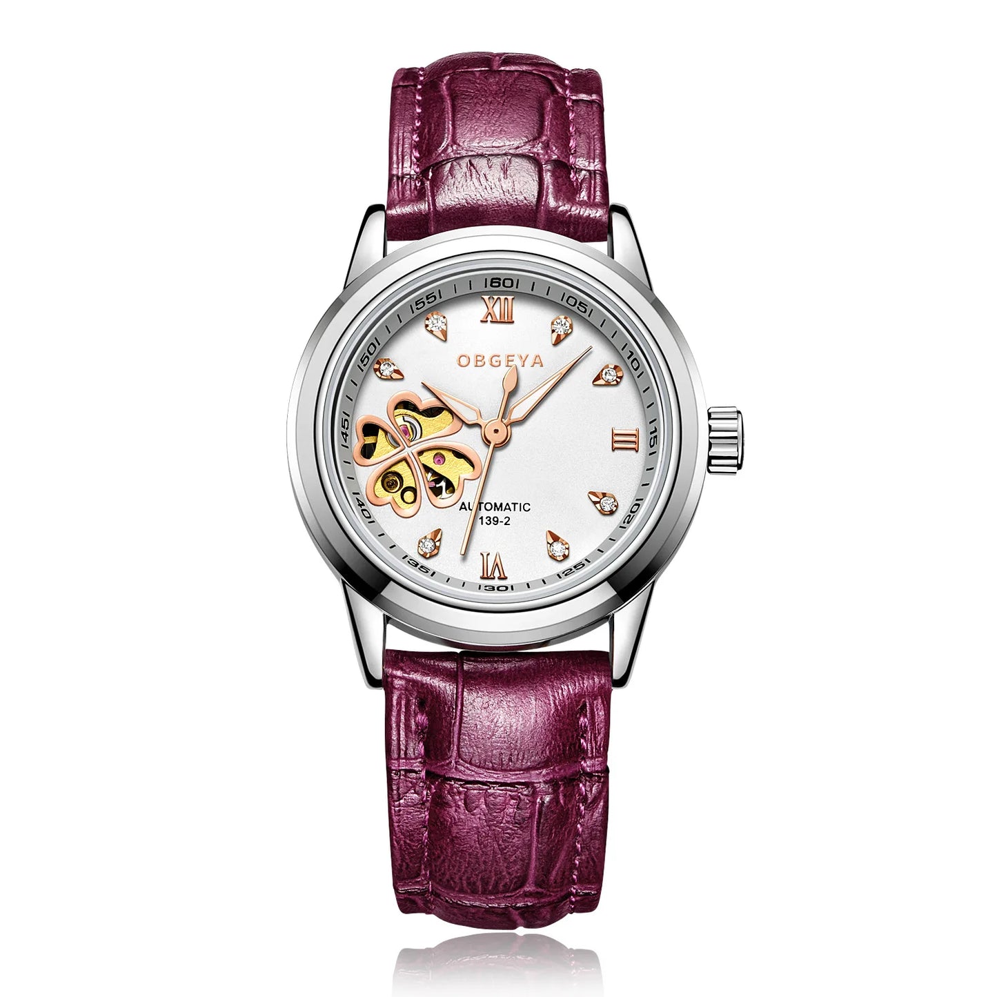 Women Automatic Mechanical Watches Diamond Four-leaf Clover Wrist Watches