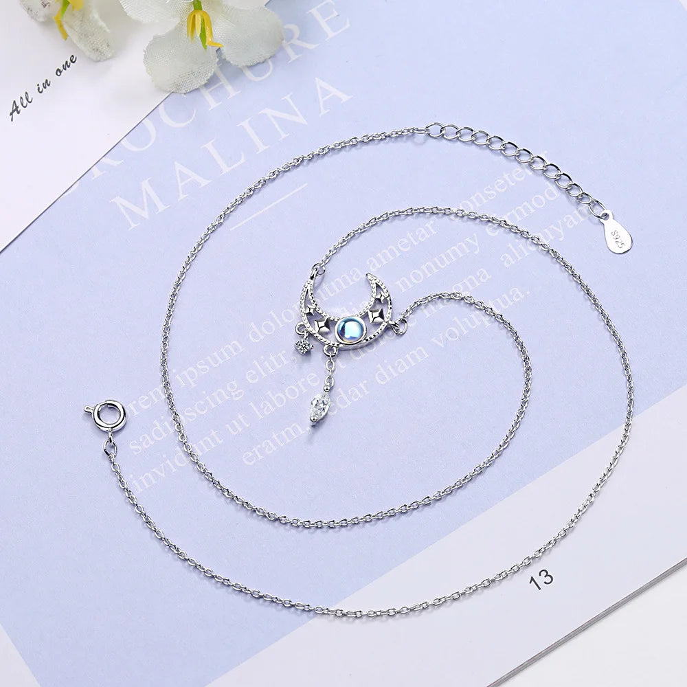 Moon Crystal Necklaces 925 Sterling Silver Aesthetic Fashion Chain Vintage Luxury Quality