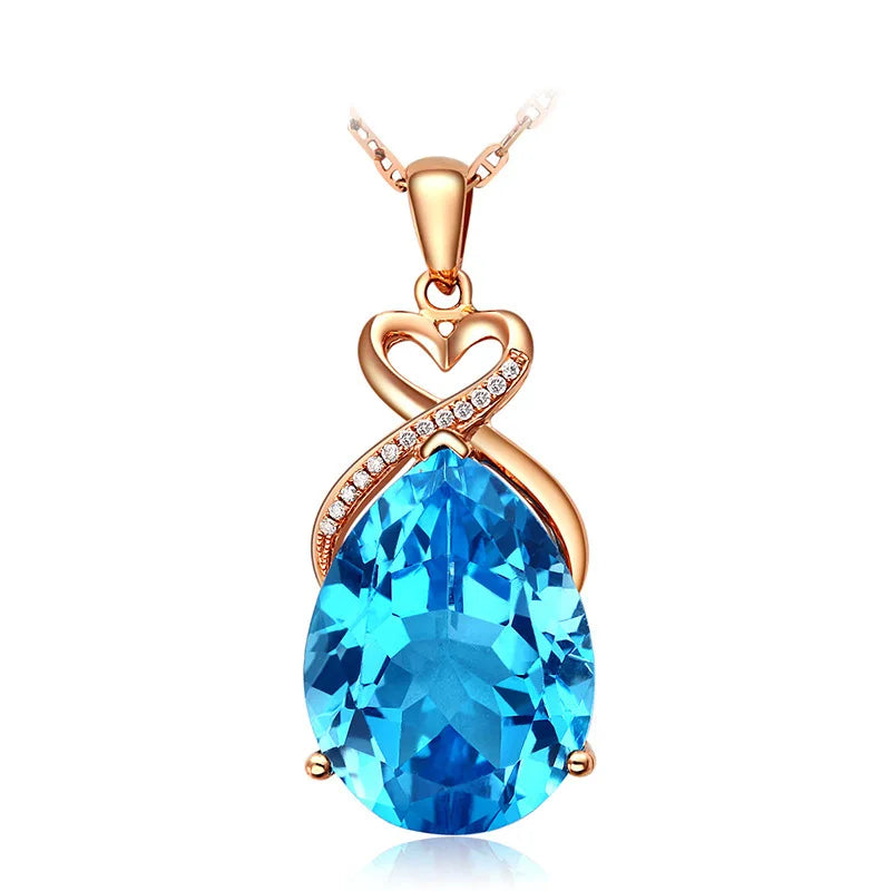 Natural Blue Sapphire Gemstone 14K Rose Gold Necklace