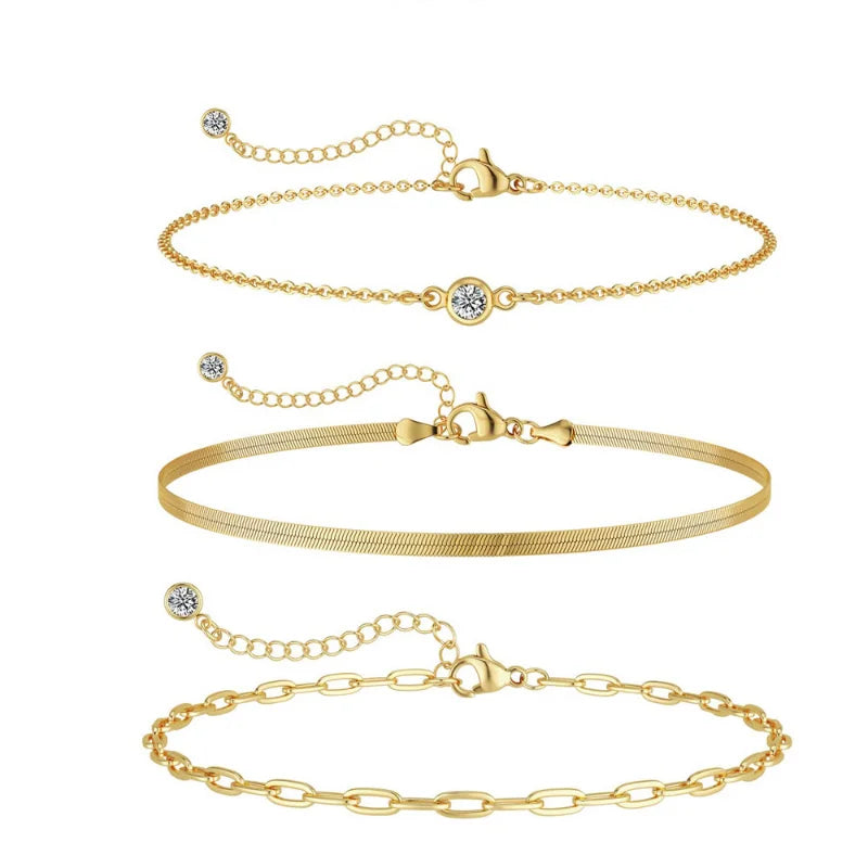 3pcs 14K Gold Plated STAINLESS Waterproof Bracelet Sets for Women