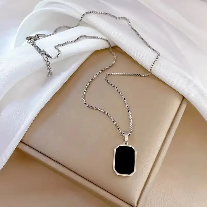 Korean Black Geometric Pendant Necklace for Women