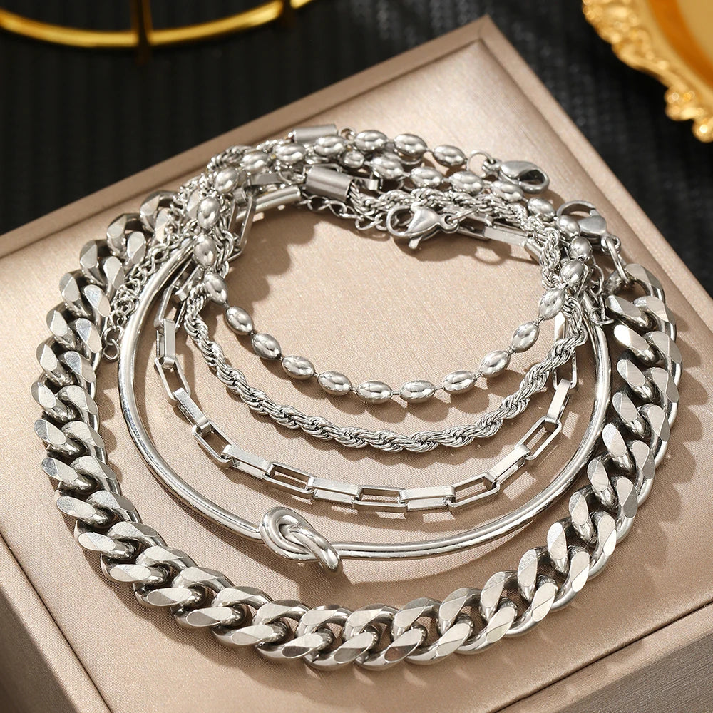 Stainless Steel Bracelets Set Fashionable Atmosphere Chain Gorgeous Bracelets Set For Women