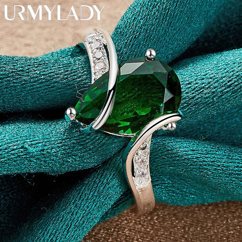 URMYLADY 925 Sterling Silver Water Drop Turquoise Ring For Women Wedding Charm Engagement Fashion Jewelry