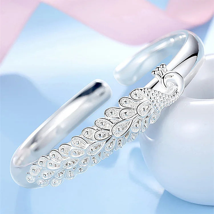 925 sterling silver elegant Peacock opening screen bracelet