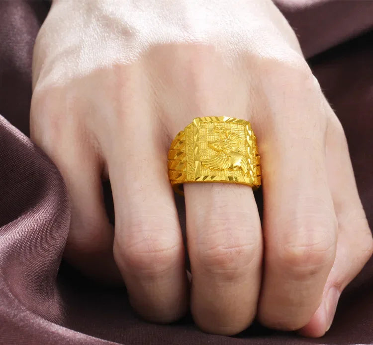 Exquisite Gold 18 K Color Eagle Ring for Men Brother Father Women Jewelry Open Engagement Wedding Finger Rings Not Fade