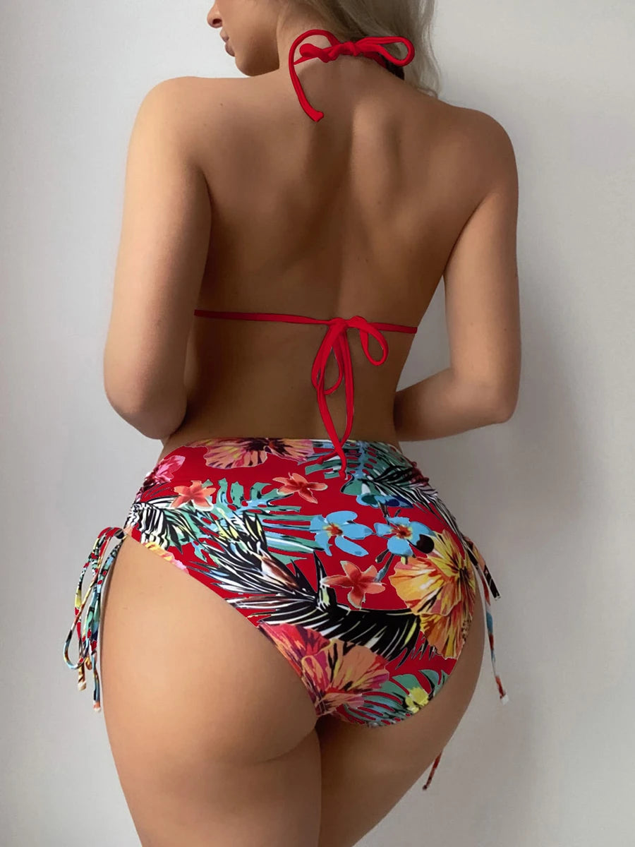 Halter Triangle Bikini 2024 Women Swimsuit With Kimono High Waist Swimwear