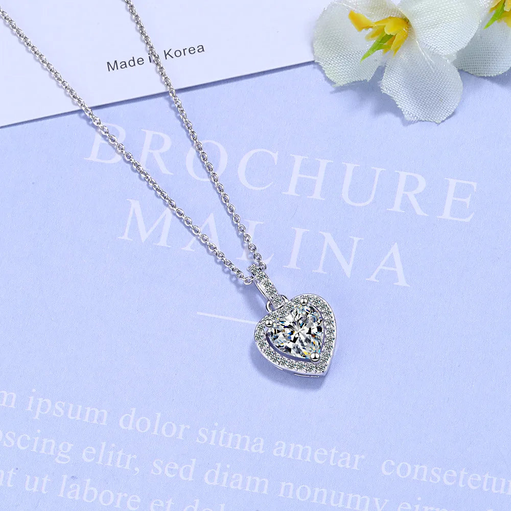 925 Sterling Silver Zircon Heart Pendants Necklaces For Women