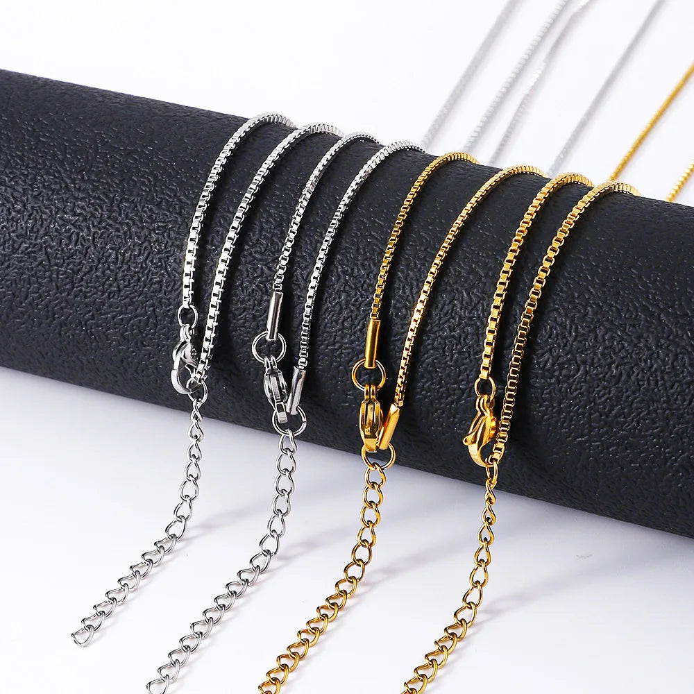 Stainless Steel Box Chain Necklace Gold Color Titanium Steel Men Necklace Fashion Women Jewelry Trend Accessories