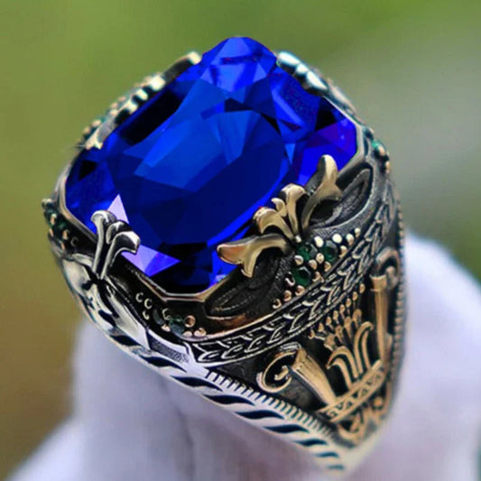 Inlaid Emerald Men's Luxury Ring Personality Retro Domineering Gem Sapphire Ring