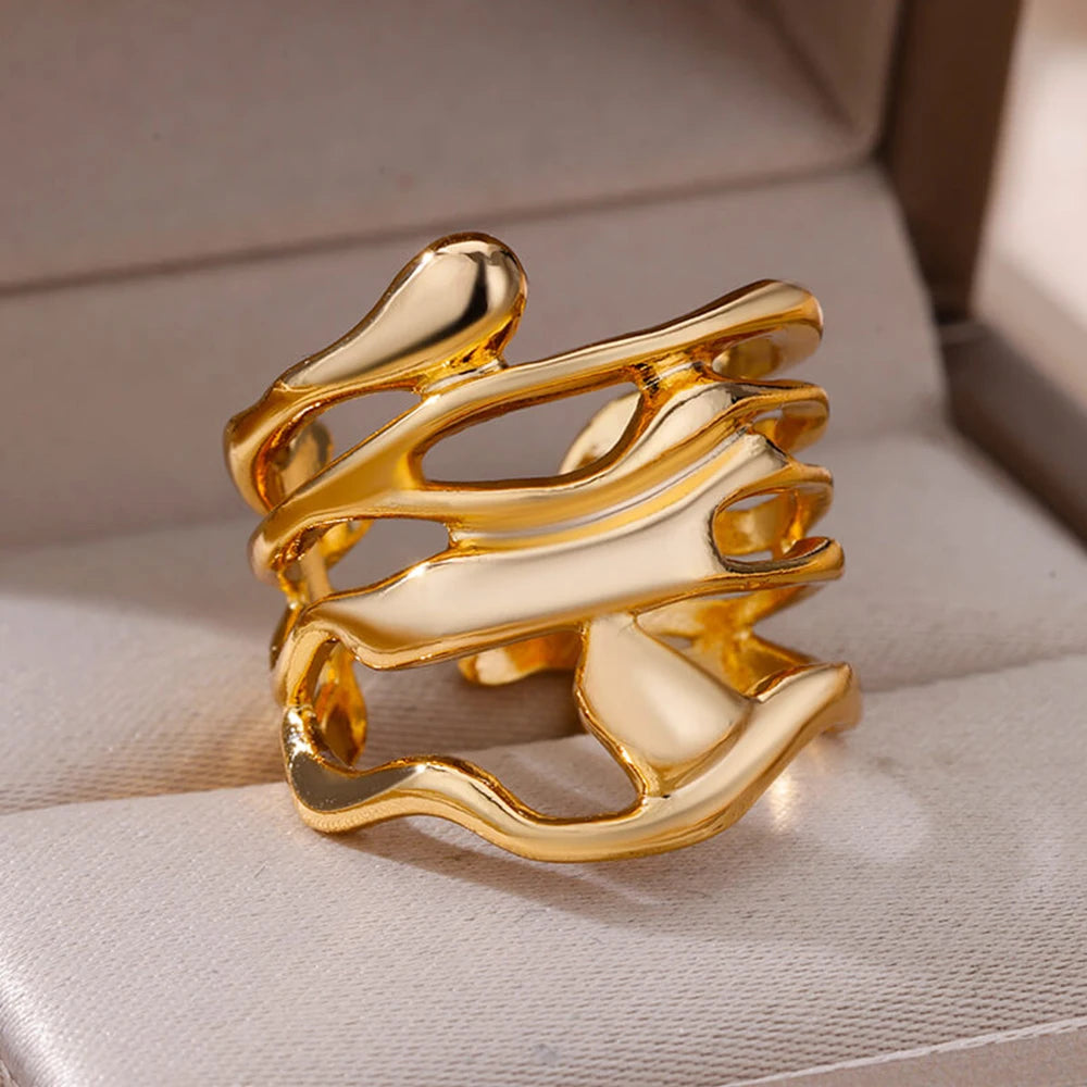 Hollow Wide Open Ring Female Male Fashion Wedding Party 2024