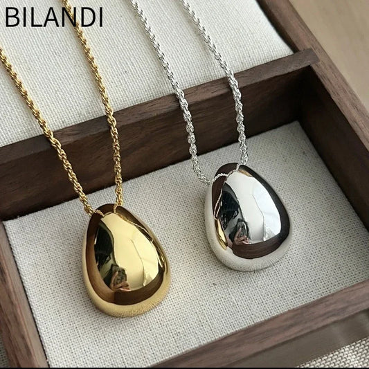 Smooth Metal Teardrop Pendant Necklace For Women