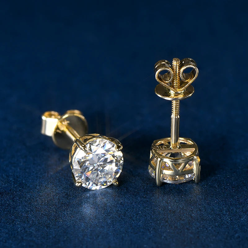 14k Gold Earrings Real 6mm Moissanite Diamond Stud Earrings