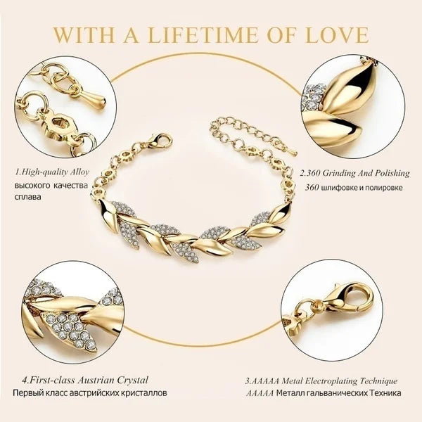 Luxury Love Braided Leaf Bracelet Charm Crystal for Women