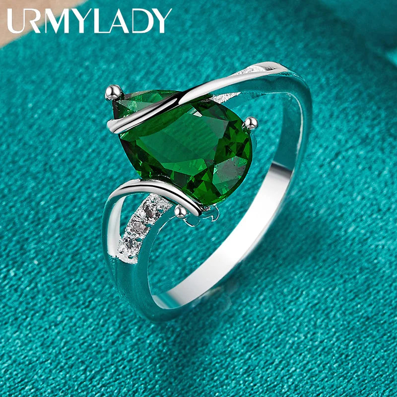 URMYLADY 925 Sterling Silver Water Drop Turquoise Ring For Women Wedding Charm Engagement Fashion Jewelry