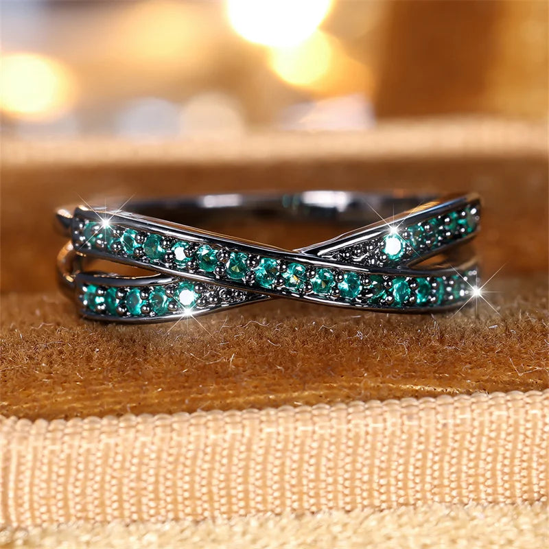 Blue, Red Green Stone White Zircon Thin Rings for Women