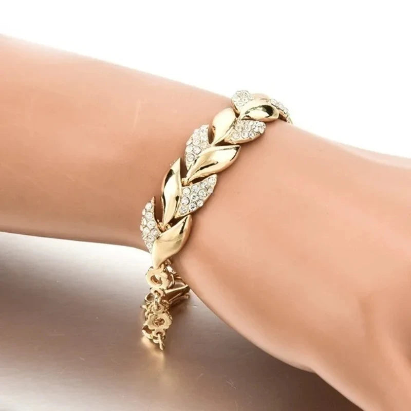 Delysia King Women Inlaid Crystal Golden Leaf Bracelet