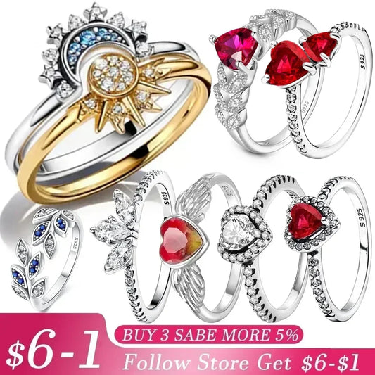 New 925 Sterling Silver Rings Heart Daisy Flower for Women