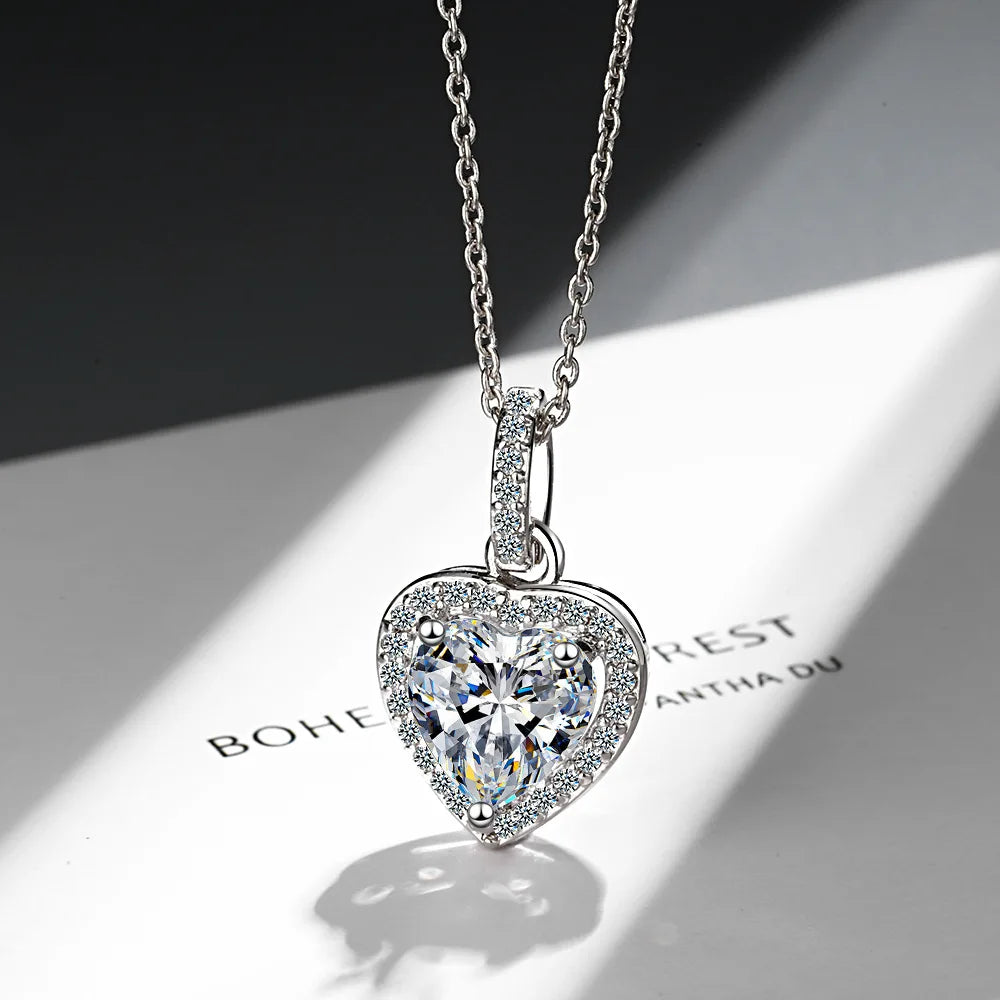 925 Sterling Silver Zircon Heart Pendants Necklaces For Women