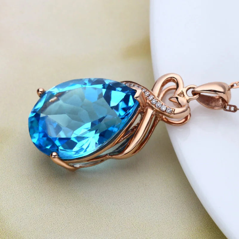 Natural Blue Sapphire Gemstone 14K Rose Gold Necklace