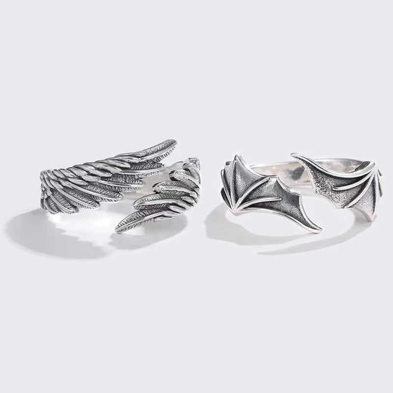 Angel Wing Demon Eye Hip Hop Adjustable Couples Rings for Men Women Silver Color Jewelry New