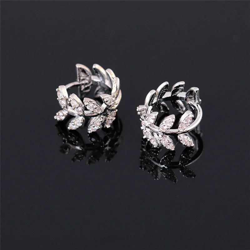 Delicate Leaf Earring with Shiny CZ for Women