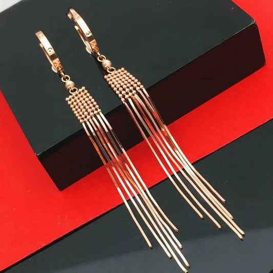 Purple Gold Plated 14k Rose Gold Soft Chain Fringe Bead Drop Earrings For Women