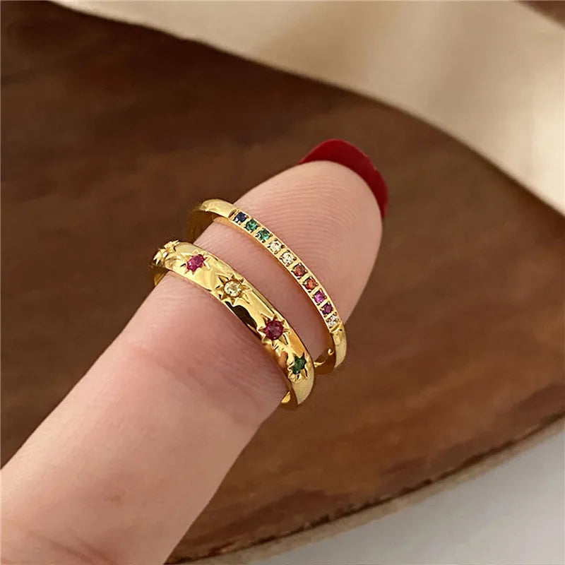 Rainbow Color Cubic Zircon Stone Finger Rings