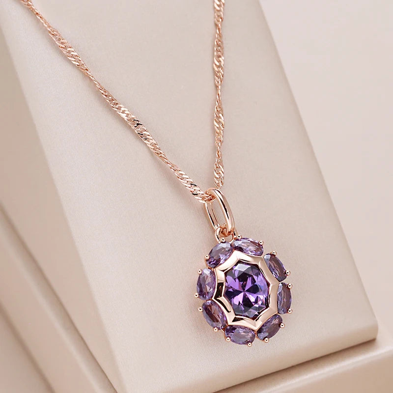 Unusual Sparkling Oval Purple Zircon Necklace for Women