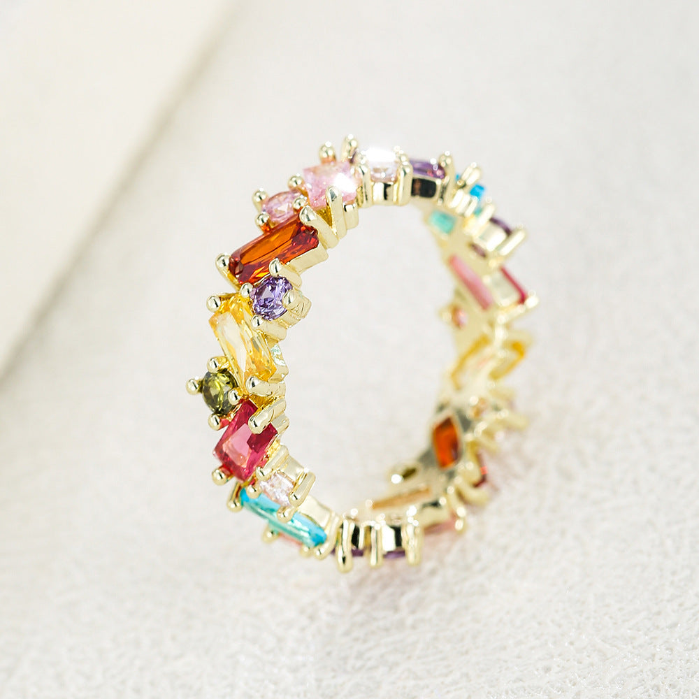 Women's Irregular Rainbow Zircon Female Ring