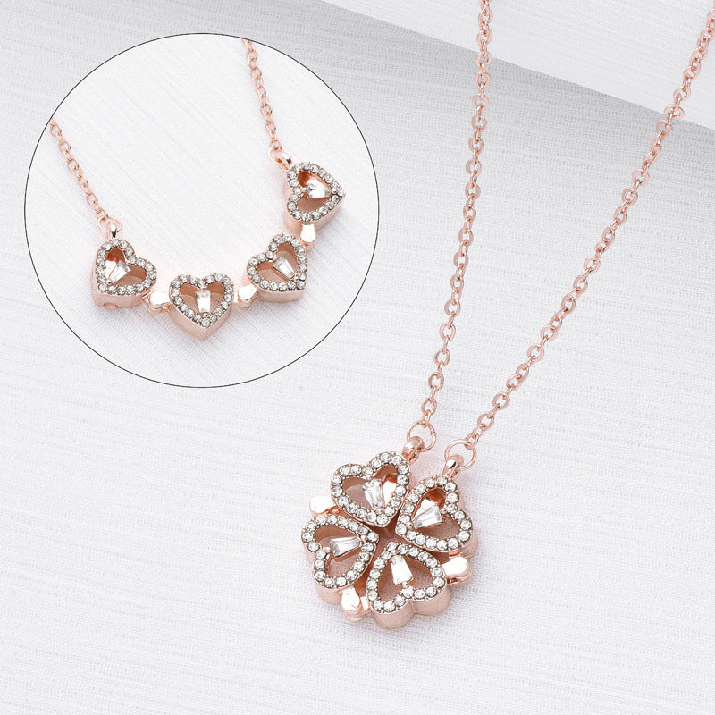 Retro Magnetic Folding Heart Shaped Necklace