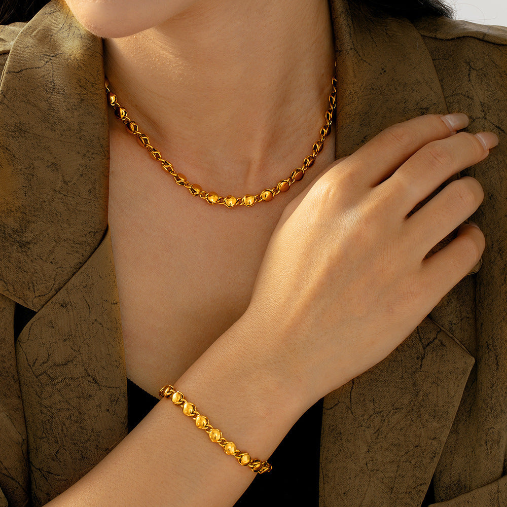 Simple Ball Bracelet Necklace Gold Plated