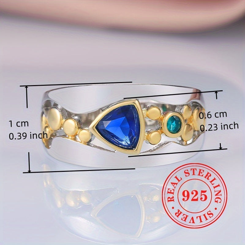 Sterling Silver Ring - Majestic Blue Triangle Cut Gemstone